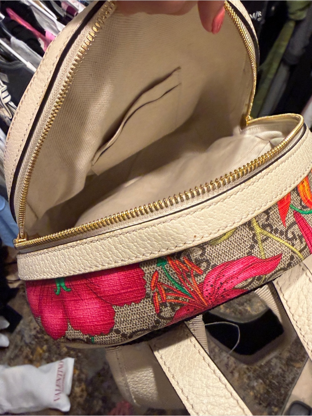 Gucci Beige Floral GG Supreme Mini Backpack with Red and Green Web - Picture 8 of 9